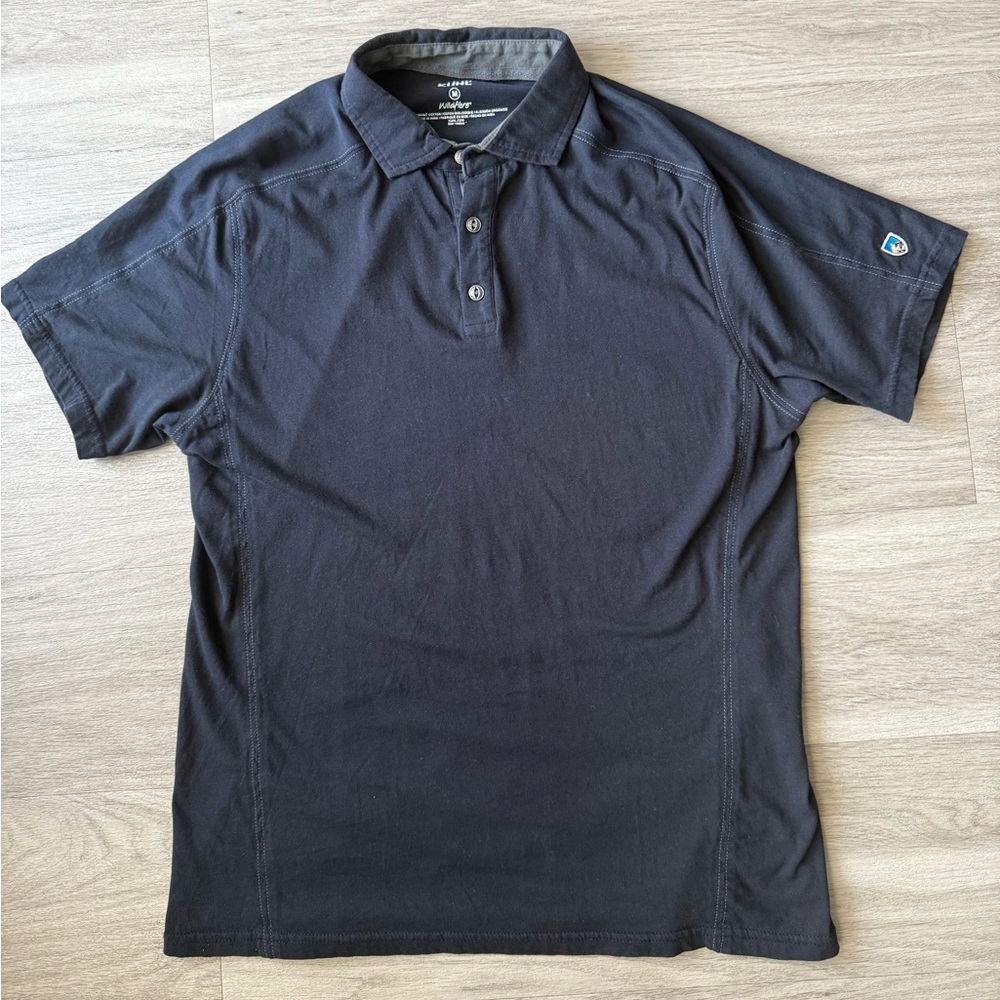 Kuhl Wayfarer Polo Shirt Mens M Blue Outdoor Hiking Wildfibre Organic Cotton